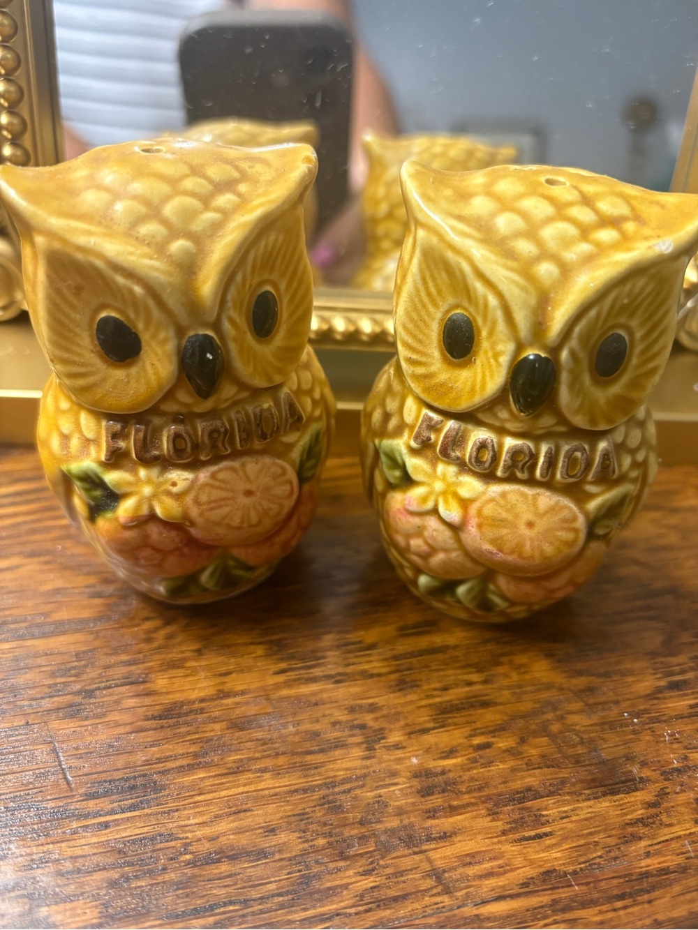 Vintage Florida Owl Salt & Pepper Shakers - Yellow Ceramic